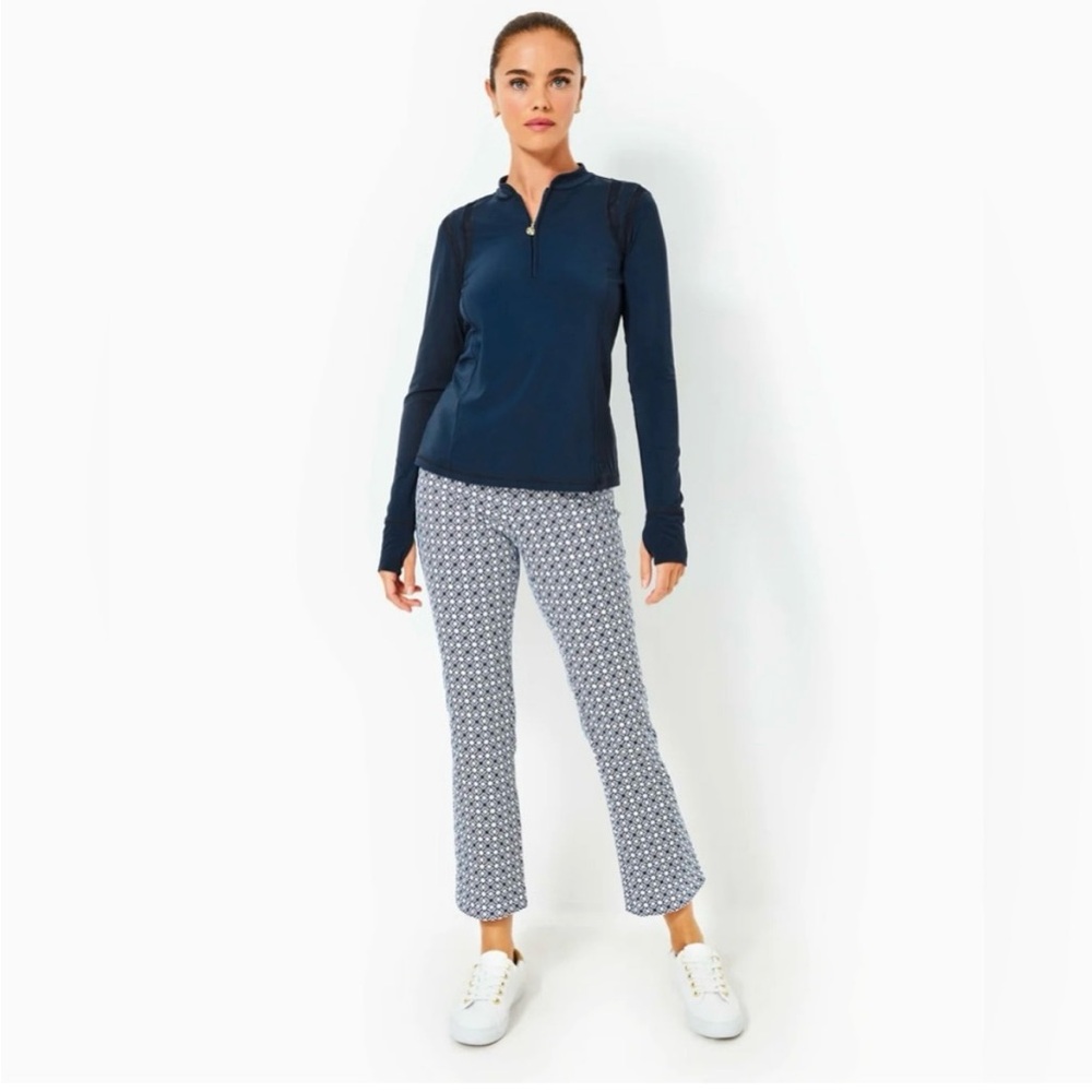 UPF 50+ Lilly Pulitzer Luxletic Corso Kick Flare Pant Low Tide Navy White 6